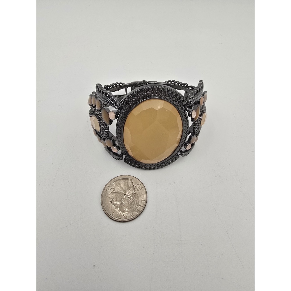 Statement Cuff Hinged Bracelet Large Champagne Fa… - image 8